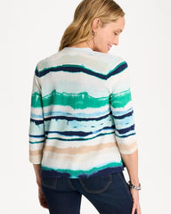 Grotto Striped Summer Romance Cardigan Green Clover - Chico's