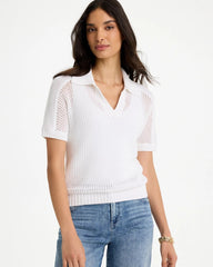 Sequin Pointelle Pullover Polo Sweater Alabaster - Chico's