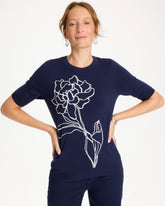 Ella Short-Sleeve Floral Sweater Passport Blue - Chico's