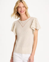 Pointelle Metallic Flutter-Sleeve Pullover Cream - Chico's