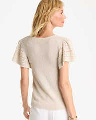 Pointelle Metallic Flutter-Sleeve Pullover Cream - Chico's