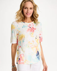 Cotton Slub Printed Henley Tee Bondi Blue - Chico's