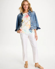 Cotton Slub Printed Henley Tee Bondi Blue - Chico's