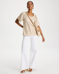 Cotton Foiled Shirred Tee Smokey Taupe - Chico's