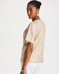 Cotton Foiled Shirred Tee Smokey Taupe - Chico's