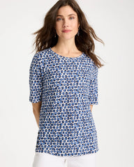 Cotton Slub Printed Tee Passport Blue - Chico's