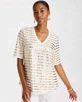 Striped Cotton Slub V-Neck Tee Alabaster - Chico's