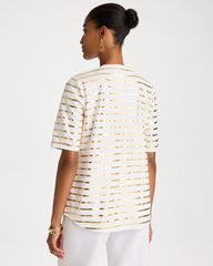 Striped Cotton Slub V-Neck Tee Alabaster - Chico's