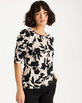 Flora Linen Ruched Sleeve Tee Black - Chico's