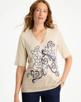 Knit Sequin Elbow Tee Topaz Smoke - Chico's