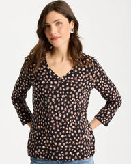 Cotton Stretch 3/4 Sleeve Polka Dot Tee Black - Chico's
