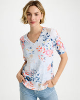 Pima Floral Elbow Sleeve Tee Calypso Coral - Chico's