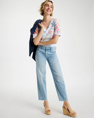 Pima Floral Elbow Sleeve Tee Calypso Coral - Chico's