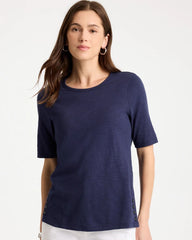 Cotton Slub Crewneck Button Tee Passport Blue - Chico's