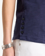Cotton Slub Crewneck Button Tee Passport Blue - Chico's