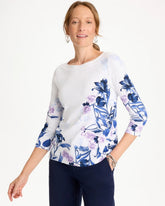 Printed Pima 3/4 Sleeve Tee Passport Blue - Chico's