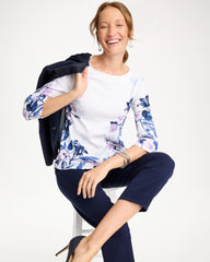Printed Pima 3/4 Sleeve Tee Passport Blue - Chico's