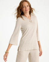 Embroidered Linen Tee River Rock - Chico's