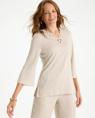 Embroidered Linen Tee River Rock - Chico's