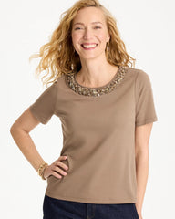 Cotton Sequin Tee Topaz Smoke - Chico's