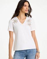 Cotton Stretch Palm Sequin Tee Alabaster - Chico's