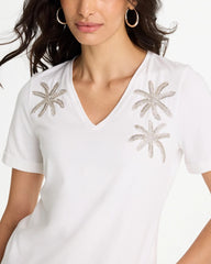 Cotton Stretch Palm Sequin Tee Alabaster - Chico's