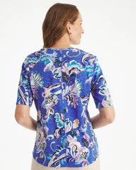 Paisley Cotton Slub V-Neck Tee Amparo Blue - Chico's