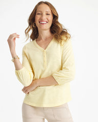 Puff Sleeve Cotton Slub Henley Tee Golden Haze - Chico's