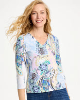 Patch Cotton Stretch 3/4 Sleeve Tee Passport Blue - Chico's