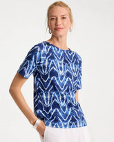 Tie Dye Chevron Pima Elbow Sleeve Tee Passport Blue - Chico's