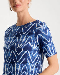 Tie Dye Chevron Pima Elbow Sleeve Tee Passport Blue - Chico's
