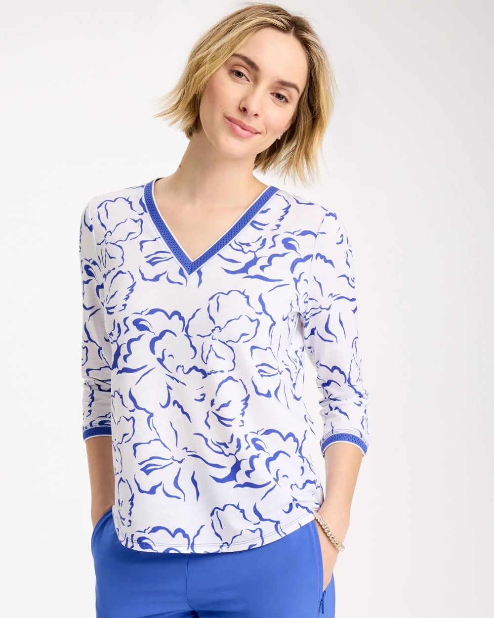 Zenergy® Slub Knit Mesh Trim Tee Amparo Blue - Chico's
