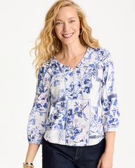 Elle Puff Sleeve Cotton Slub Henley Tee Passport Blue - Chico's