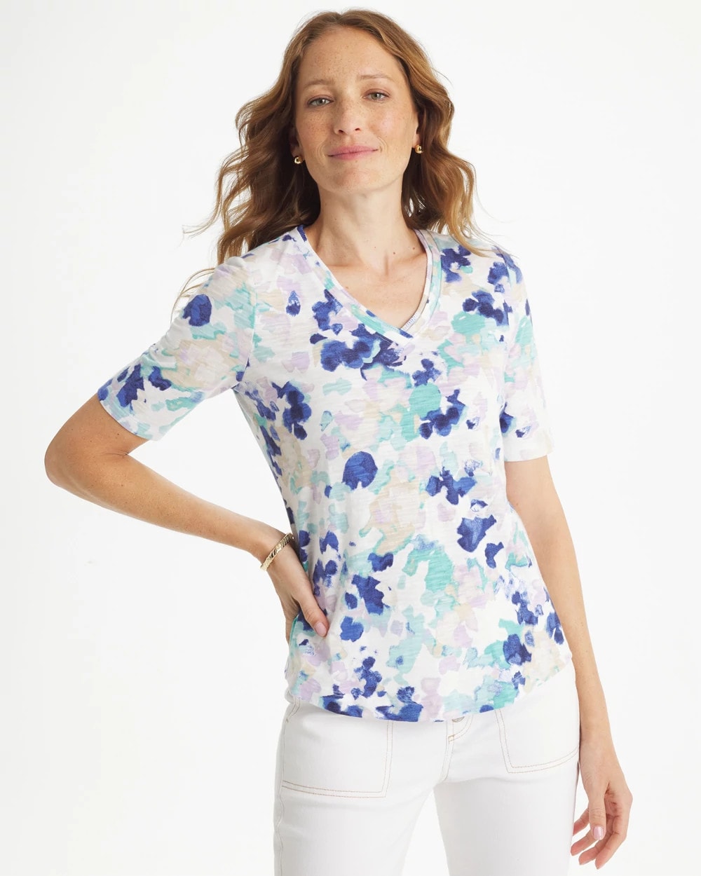 Pebbles Cotton Slub V-Neck Tee Black - Chico's
