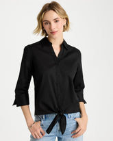 Poplin Cotton Tie-Front Top Black - Chico's