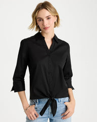 Poplin Cotton Tie-Front Top Black - Chico's