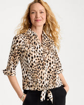 Poplin Cotton Animal Print Tie-Front Top Black - Chico's