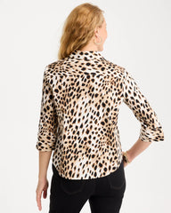 Poplin Cotton Animal Print Tie-Front Top Black - Chico's