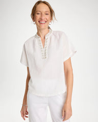 Linen Embellished Popover Top Alabaster - Chico's