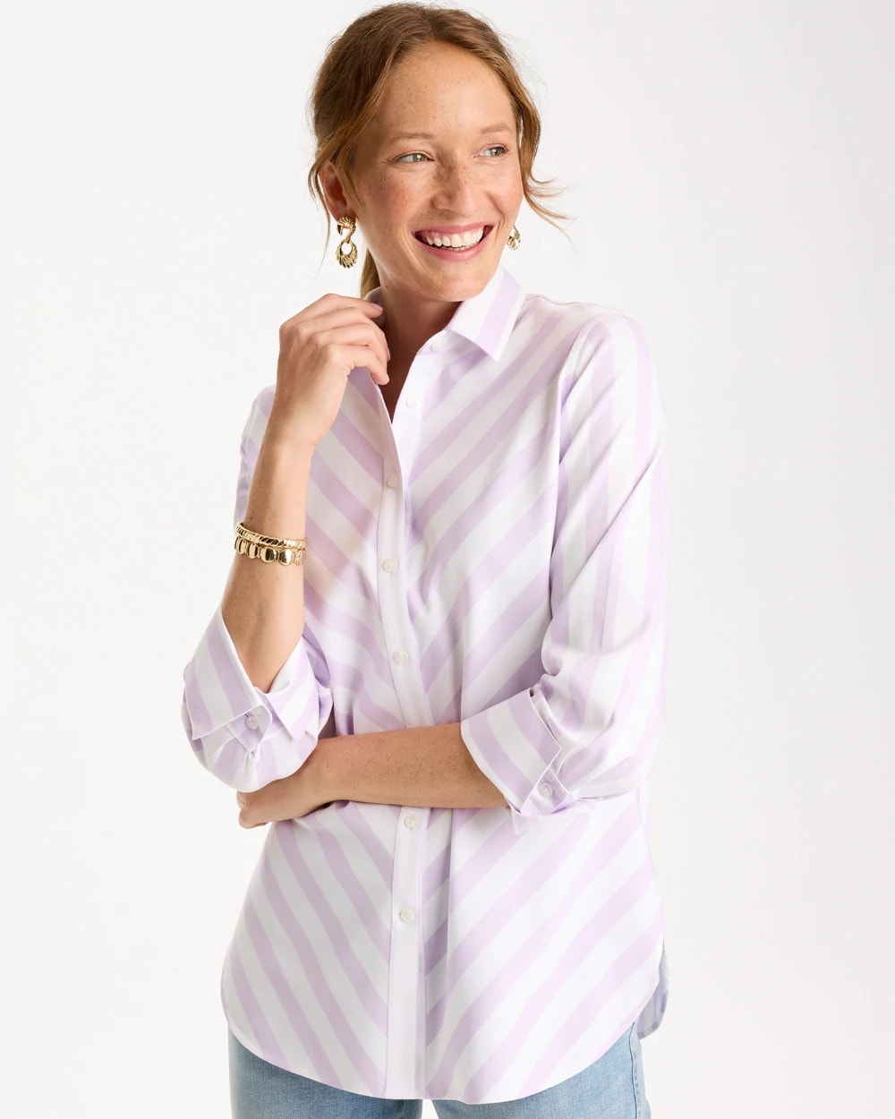 No Iron™ Stretch Striped Shirt Orchid Mist - Chico's