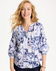 Cotton Printed Billow Sleeve Blouse Amparo Blue - Chico's