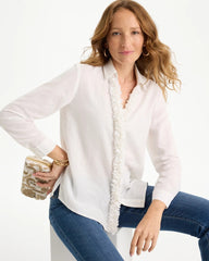 Linen Flower Embellished Blouse Alabaster - Chico's