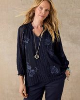 Embellished Splitneck Blouse Passport Blue - Chico's