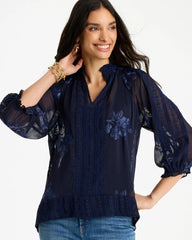 Embellished Splitneck Blouse Passport Blue - Chico's