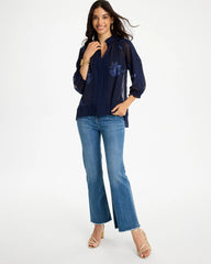 Embellished Splitneck Blouse Passport Blue - Chico's