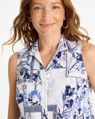 Cotton-Blend Classic Printed Sleeveless Shirt Amparo Blue - Chico's