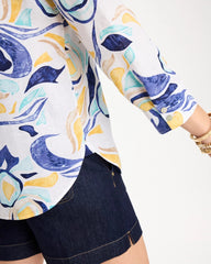 No Iron™ Linen Handpainted Print Shirt Passport Blue - Chico's
