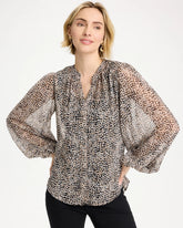 Georgette Printed Squares Blouse Black - Chico's