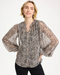 Georgette Printed Squares Blouse Black - Chico's