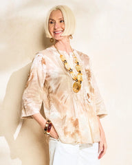 Cotton-Blend Pintuck Tunic Sandstone - Chico's